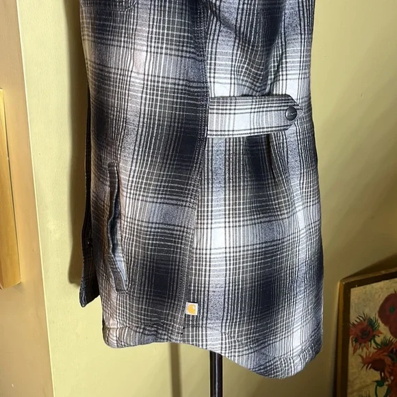CARHARTT Size Medium 8/10 Plaid SnapFront Flannel Nubby Fleece Line Cotton CHORE - Picture 8 of 16